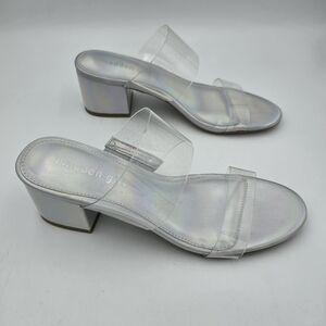 Madden Girl Indie-L Block Heel Dress Sandals, Silver Hologram Lucite, Women's 7